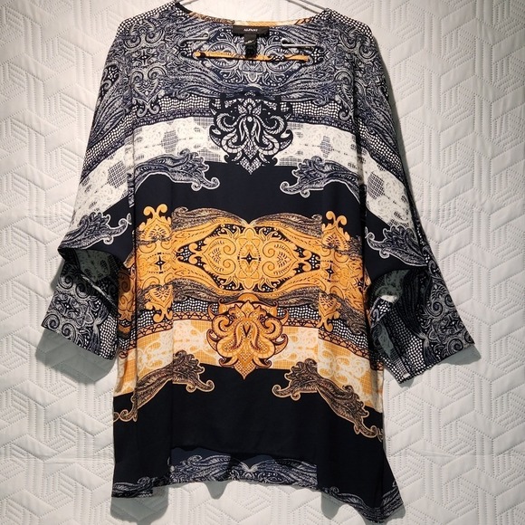 Alfani Tops - Alfani Blouse/shirt Womens Navy White Orange Loose Flowy Fit Light Boho 14W